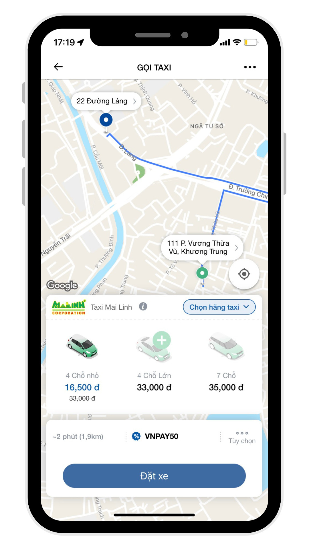 đặt taxi trên ví VNPAY