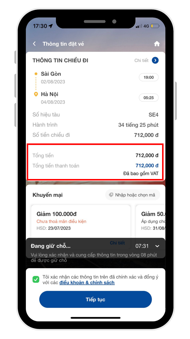 Giảm giá vé tàu