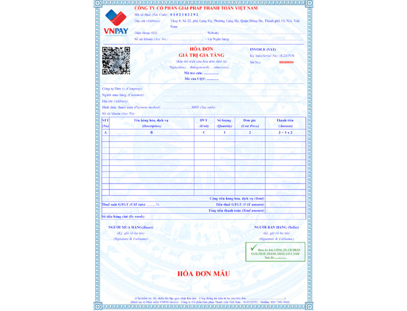 Mẫu h&oacute;a đơn GTGT