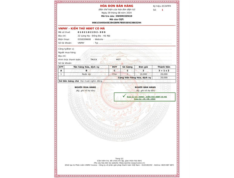 Mẫu h&oacute;a đơn b&aacute;n h&agrave;ng