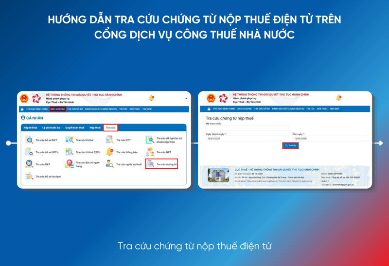 NNT chọn mục tra cứu để t&igrave;m chứng từ nộp thuế điện tử