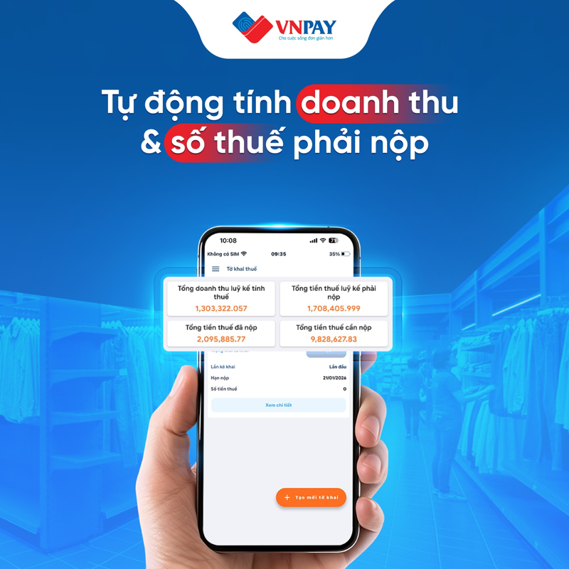 Giải ph&aacute;p Nộp thuế số VNPAY gi&uacute;p hộ kinh doanh tự động t&iacute;nh doanh thu v&agrave; số thuế phải nộp ch&iacute;nh x&aacute;c, từ đ&oacute; giảm sai s&oacute;t v&agrave; đơn giản h&oacute;a qu&aacute; tr&igrave;nh k&ecirc; khai thuế