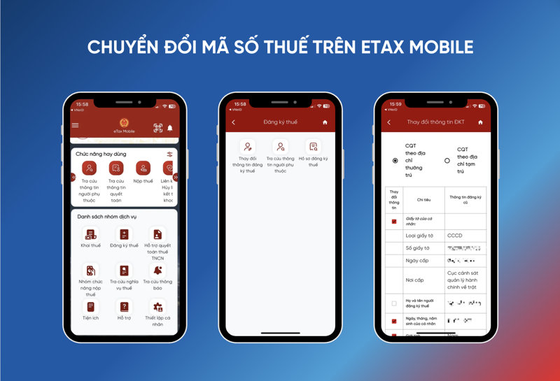 Ứng dụng Etax Mobile cho phép hộ kinh doanh cập nhật mã số thuế sang số định danh cá nhân nhanh chóng bằng căn cước và xác thực OTP