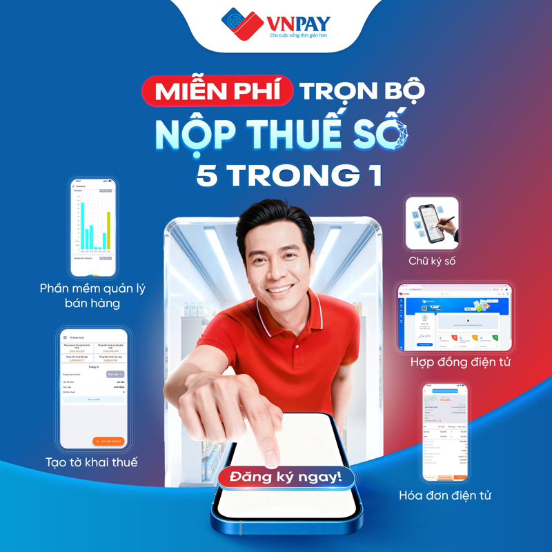 VNPAY cung cấp bộ giải ph&aacute;p đồng bộ All-in-One gi&uacute;p hộ kinh doanh quản l&yacute; thanh to&aacute;n, h&oacute;a đơn v&agrave; k&ecirc; khai thuế thuận tiện hơn