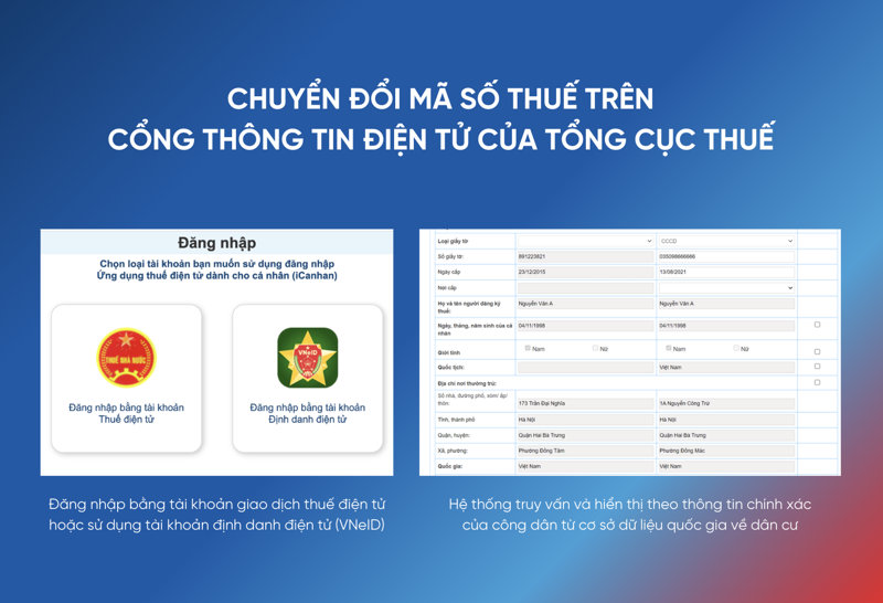Chuyển đổi mã số thuế đồng bộ với mã số định danh qua cổng thông tin điện tử của Tổng cục Thuế